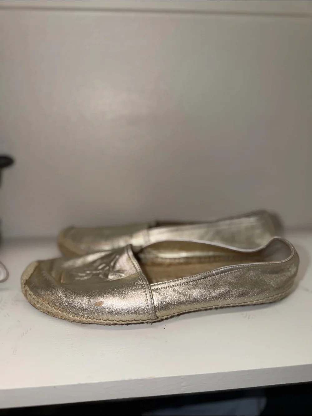 Saint Laurent Metallic Champagne Espadrille Flats